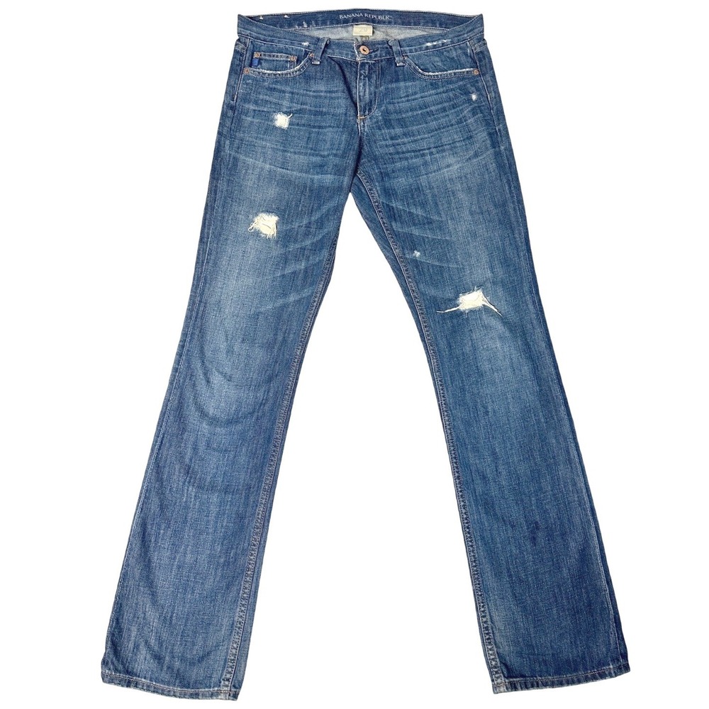 Banana Republic Vintage 2009 Distressed Bootcut Jeans 29 but 34 waist Mid Rise